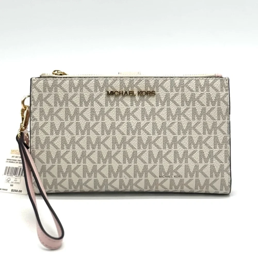 Michael Kors Large Double Zip Wallet Wristlet Powder Blush Multi - Picture 2 of 9